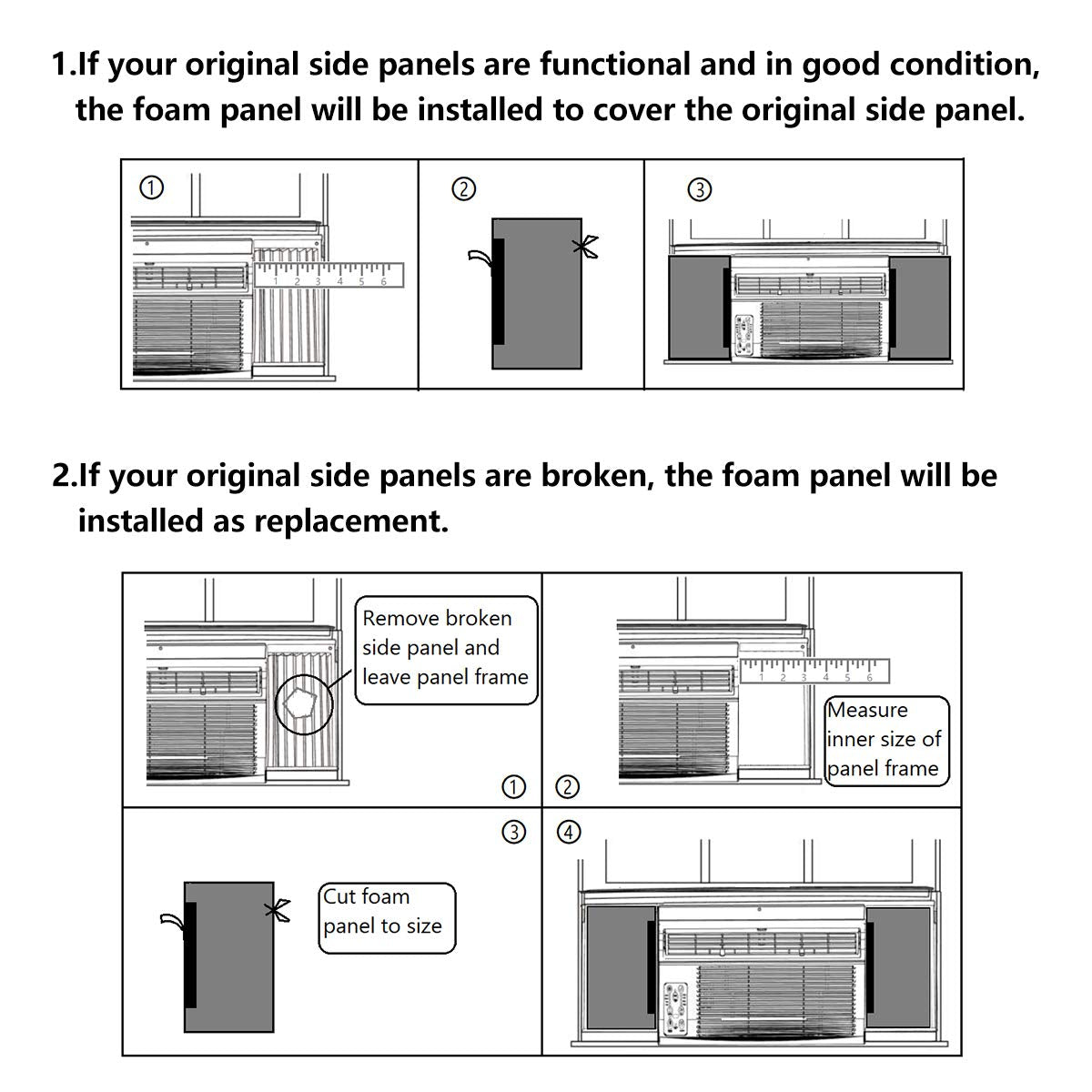 Window Air Conditioner Foam Insulation Panels, 2 Pack, Black, 17in High x 9in Wide I125854