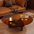 Round Glass Coffee Table with Solid Wood Abstract Base T4353