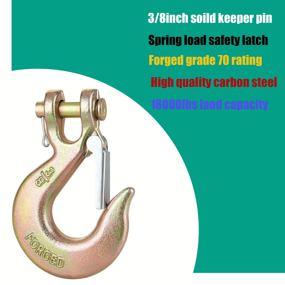 3/8" Clevis Slip Hooks with Safety Latch, 4PCS Heavy Duty I685
