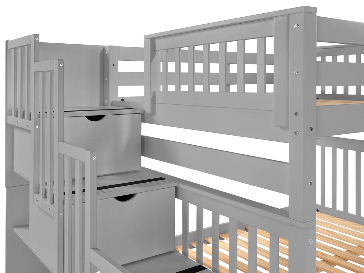 Full Over Full Gray Bunk Beds with Drawers K1657