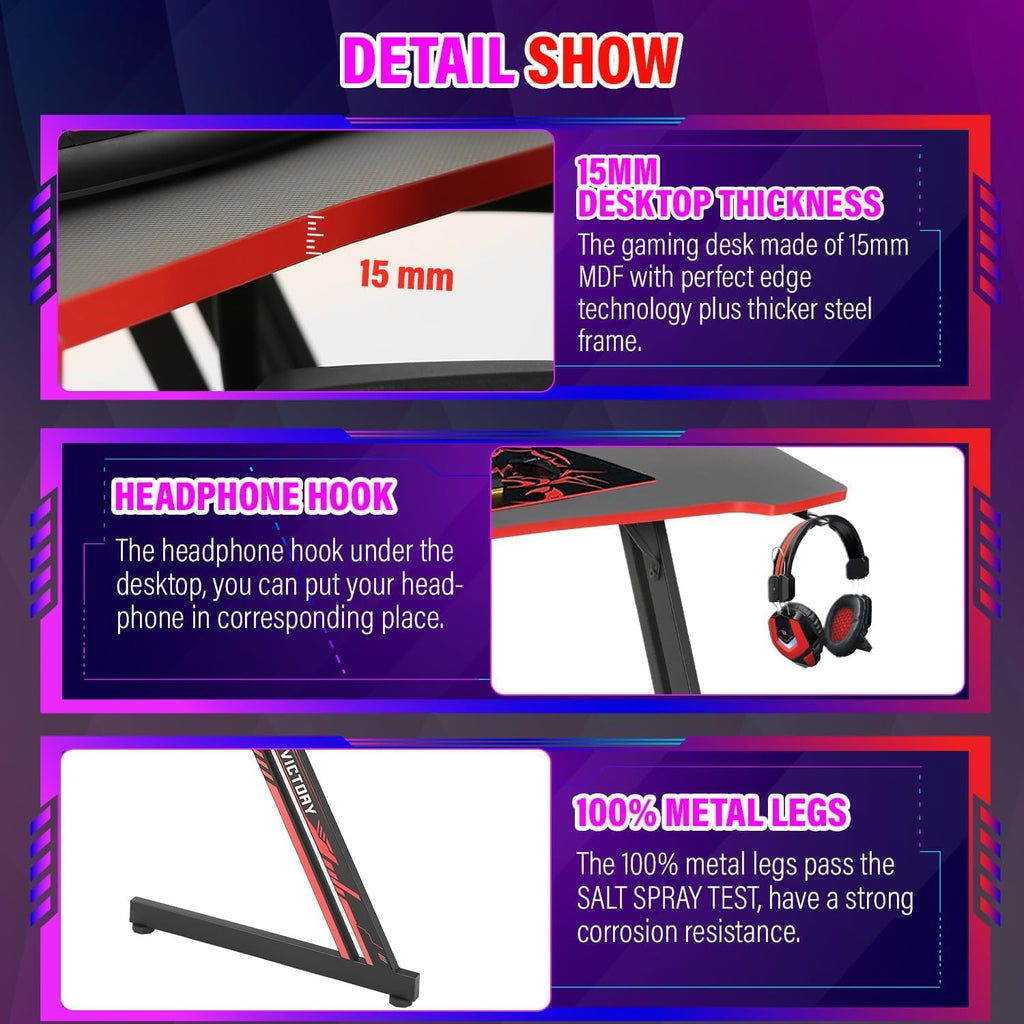 47 Inch Gaming Desk with Headphone Hook E149148