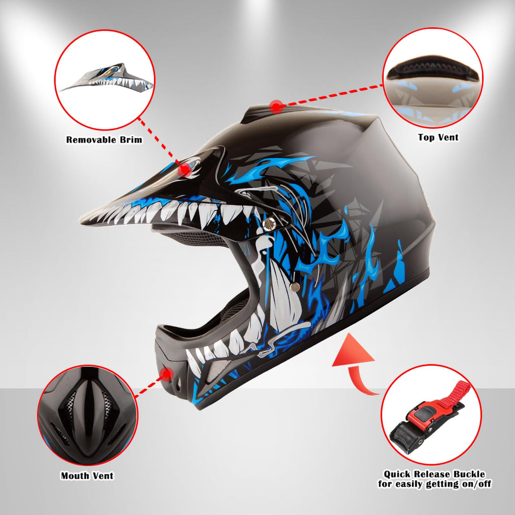 Kids Motocross Helmet with Goggles and Gloves Y598