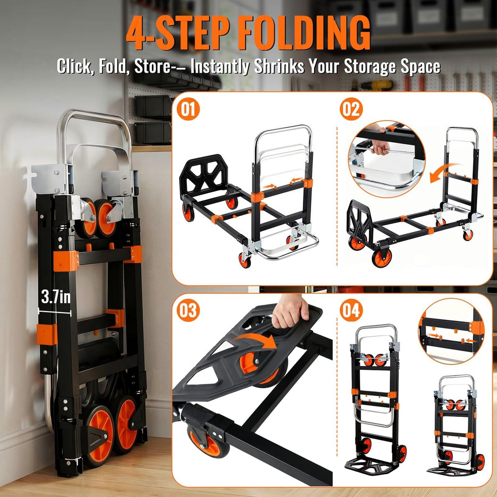 3-in-1 Convertible Hand Truck 600 lb 4 Wheels Orange M382