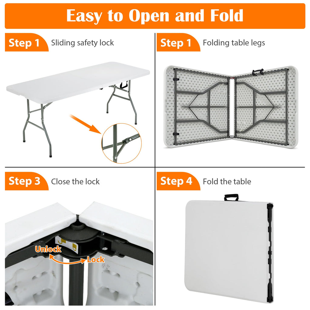 Portable Folding Table 6 FT Long with Handle White A54290