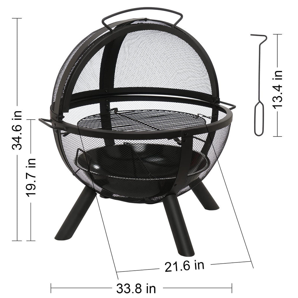 Black Round Fire Pit with BBQ Grill N523