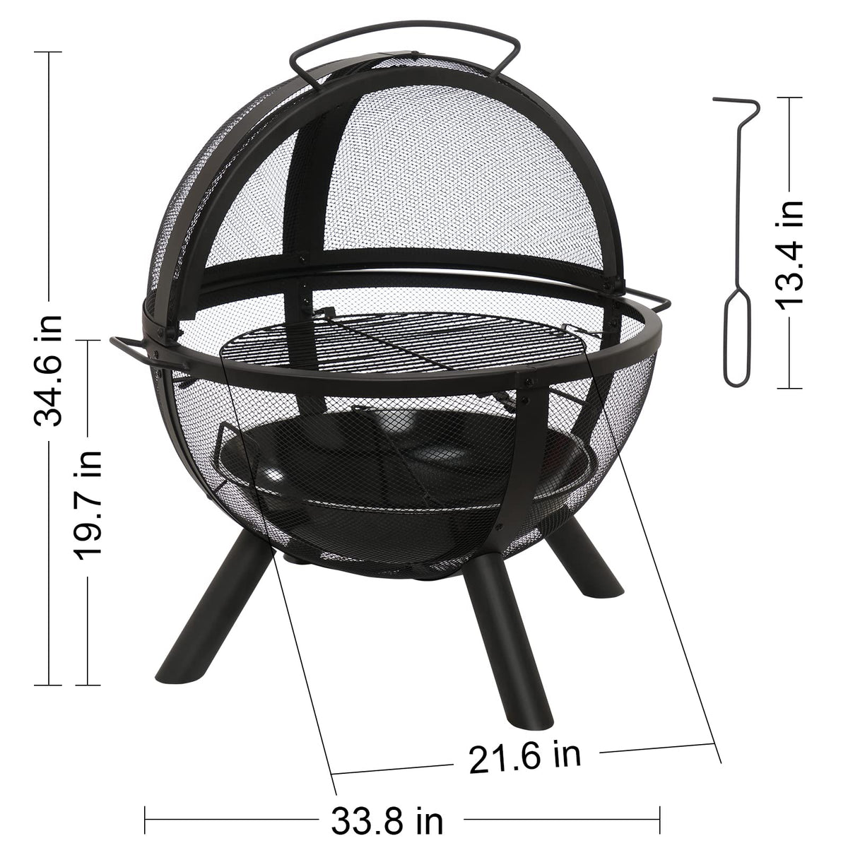 Black Round Fire Pit with BBQ Grill N523