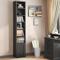 7-Tier Narrow Bookshelf with Door and Storage Cabinet, Black D174297