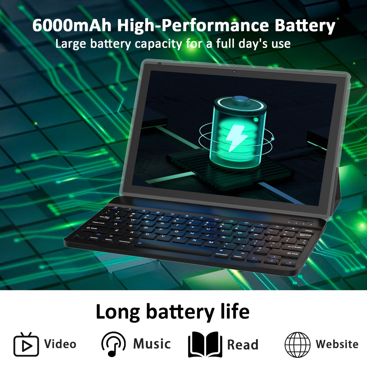 Android 15 10 Inch 18GB RAM 128GB ROM Tablet with Keyboard Case Mouse Stylus R272487