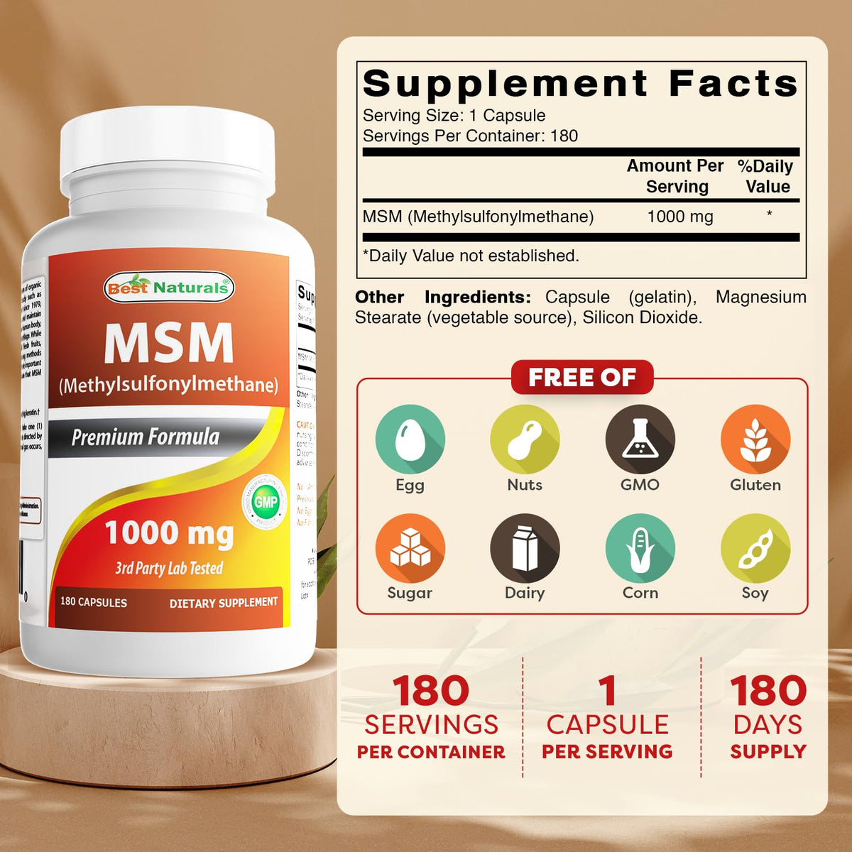 MSM 1000 mg 180 Capsules B4116