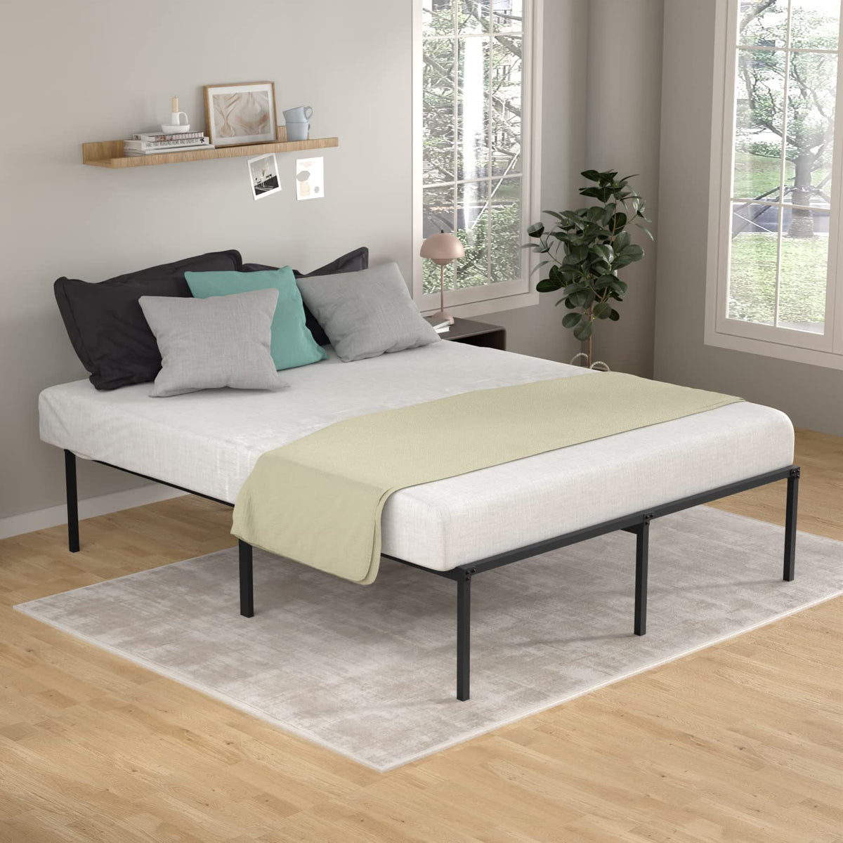 18 Inch Black Metal Full Size Platform Bed Frame with Storage Z858798