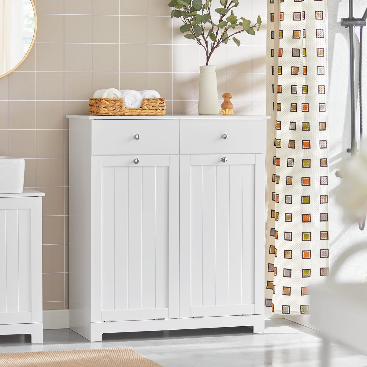 White Laundry Hamper Cabinet with 2 Baskets Z157199