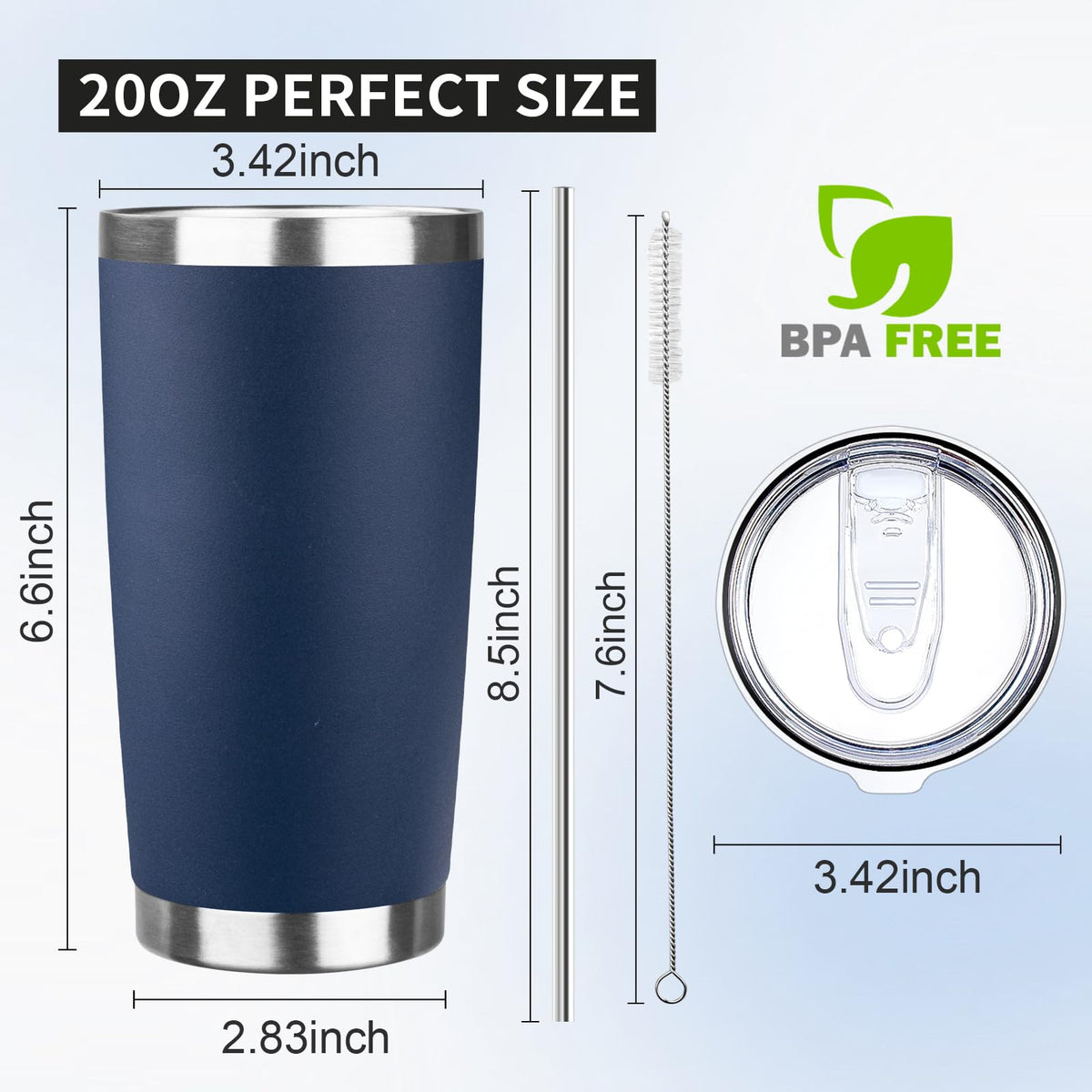 20oz Navy Blue Stainless Steel Insulated Tumbler with Lid and Straw U802