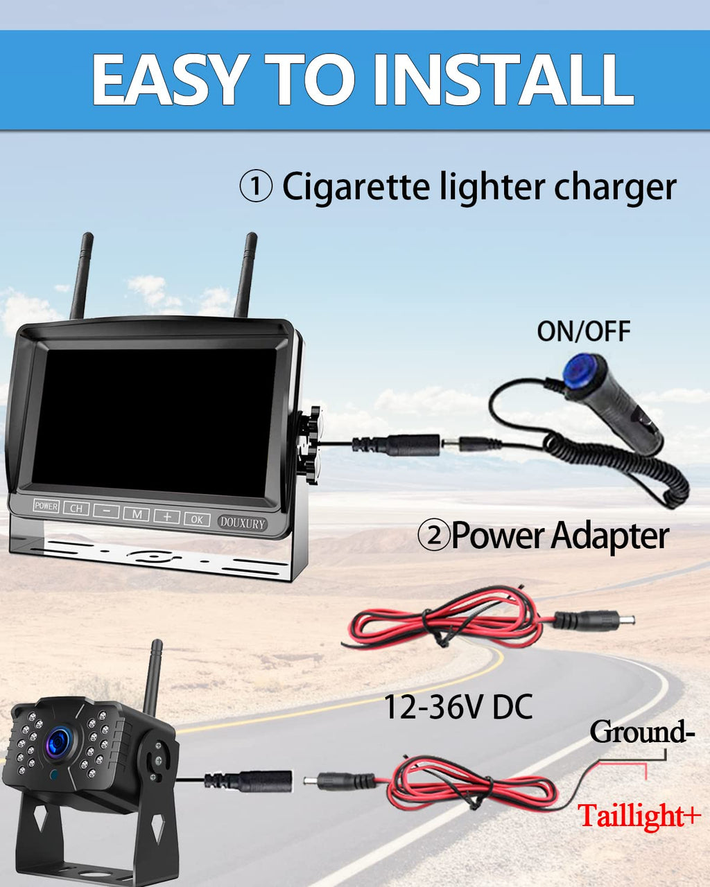 IP69 Waterproof HD 1080P Wireless Backup Camera System with 7" Monitor P52844