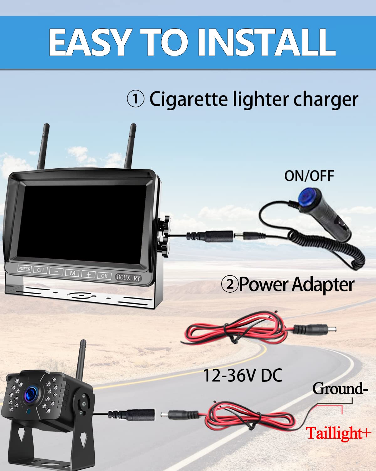 IP69 Waterproof HD 1080P Wireless Backup Camera System with 7" Monitor P52844