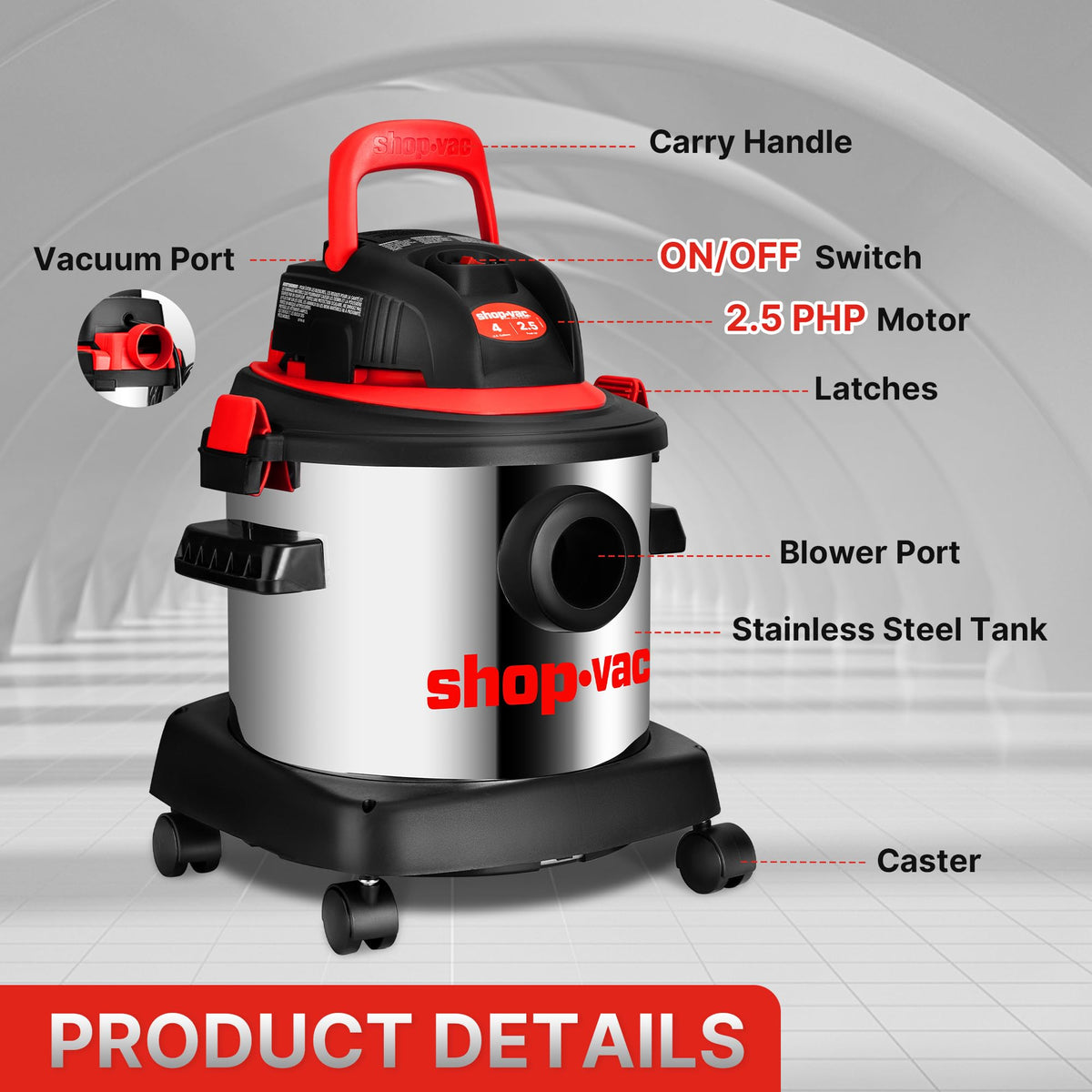 Wet/Dry Vacuum Cleaner, 4 Gallon, 2.5 Peak HP C27570