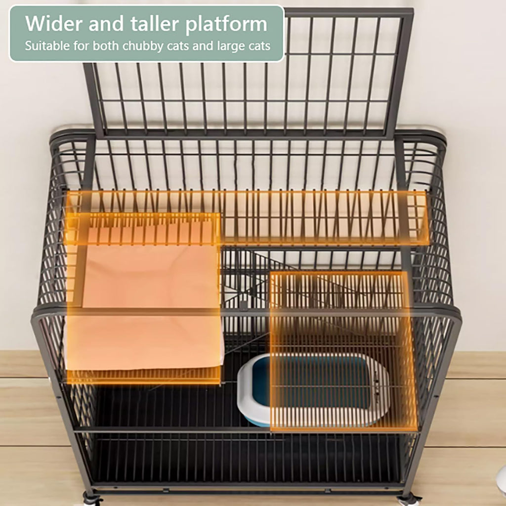 Black Metal Cat Cage with Locking Wheels U2419