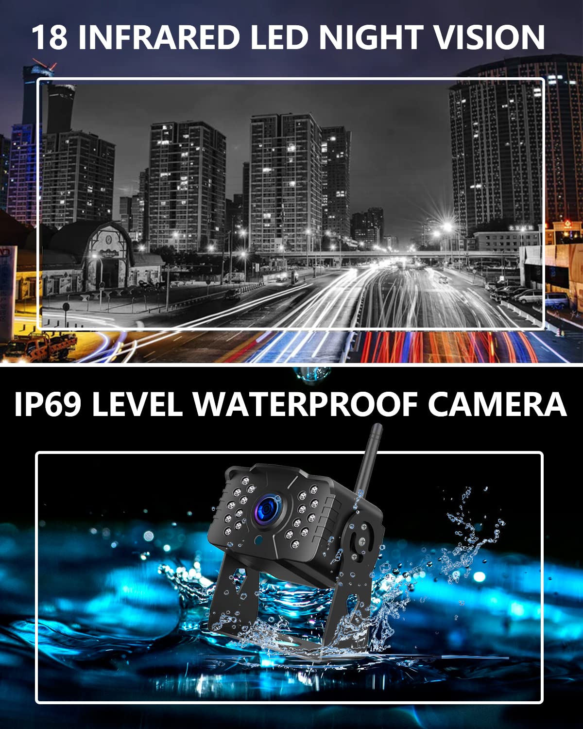 IP69 Waterproof HD 1080P Wireless Backup Camera System with 7" Monitor P52844
