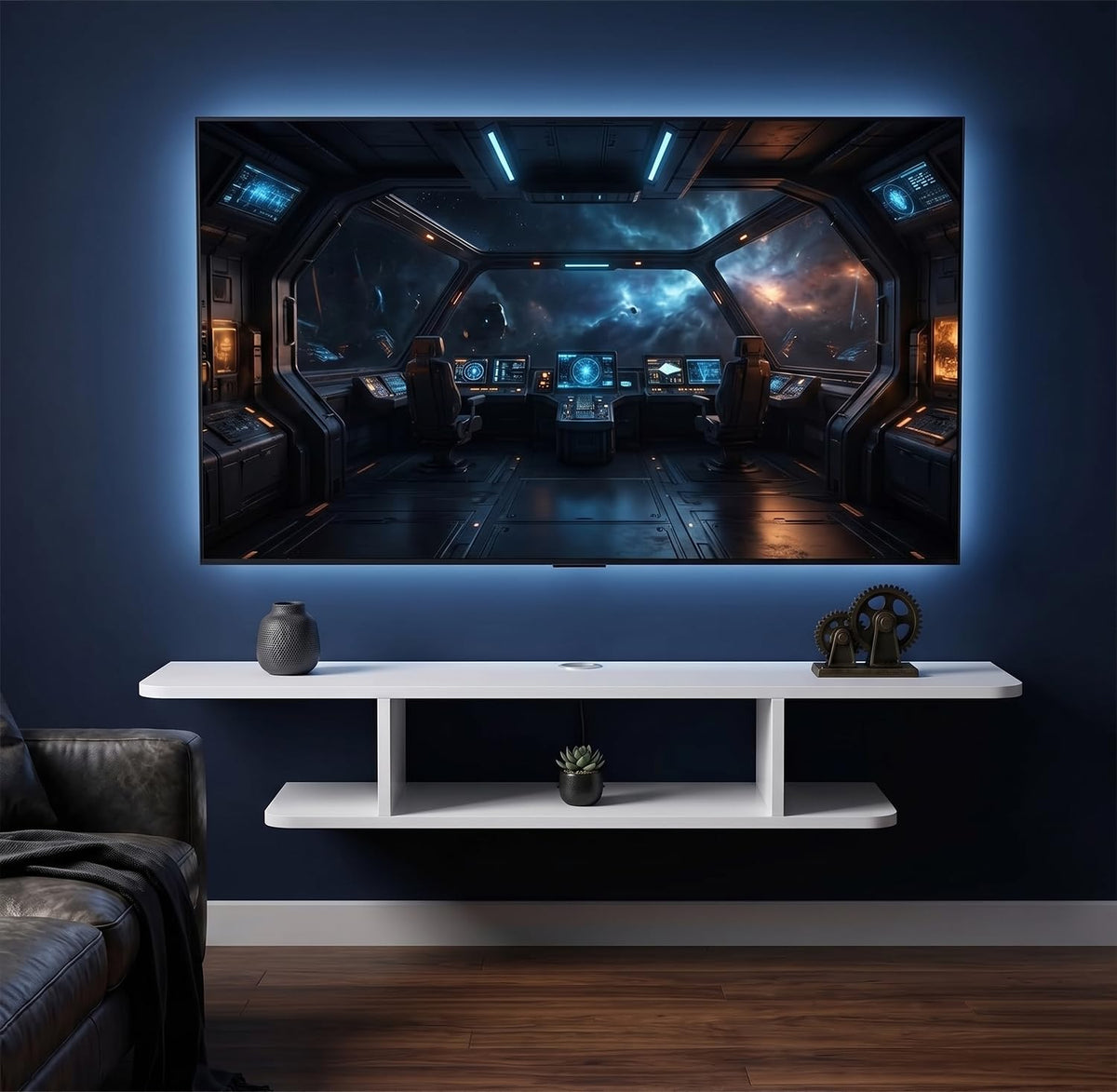 White Floating Wall Mounted TV Stand with Storage M470