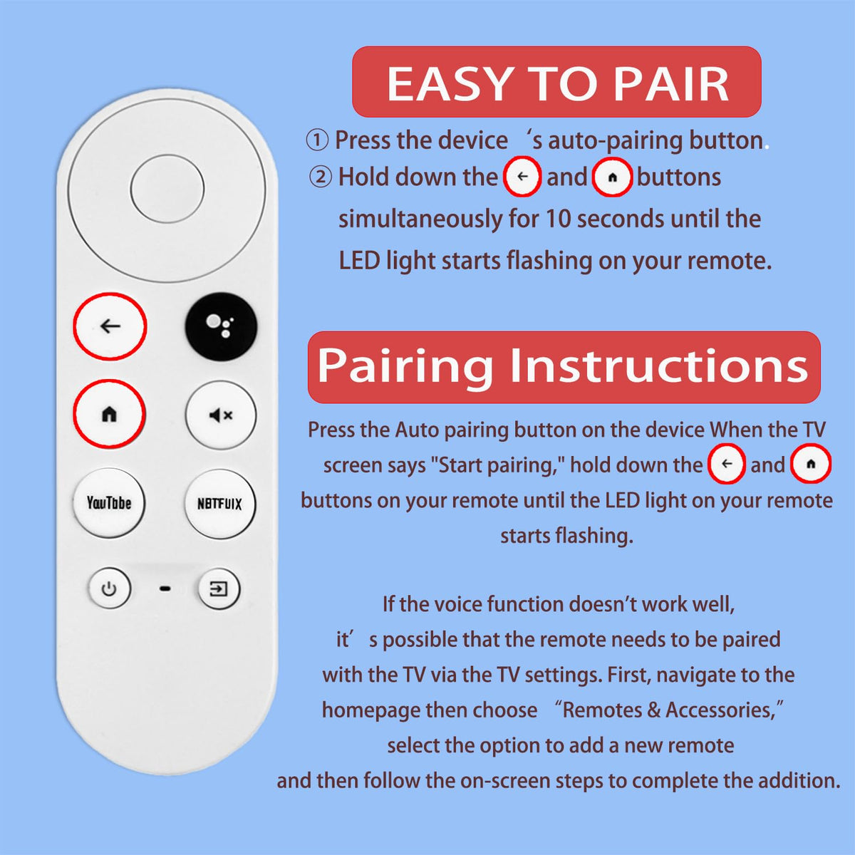 Replacement Voice Remote Control Compatible with Google Chromecast TV K78976