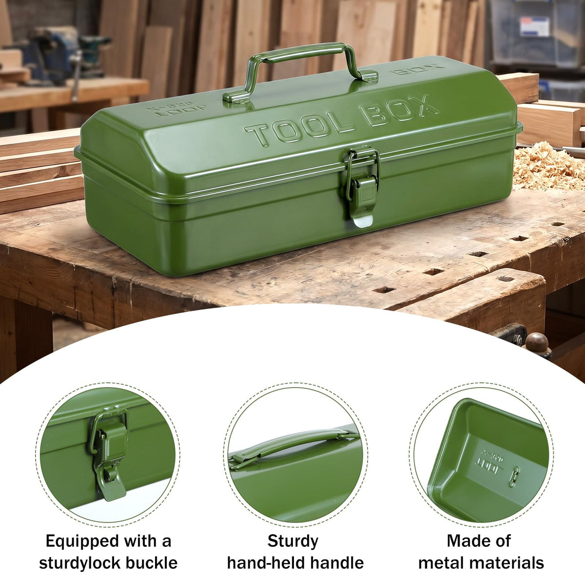 15-Inch Green Metal Storage Box with Lock Y1332