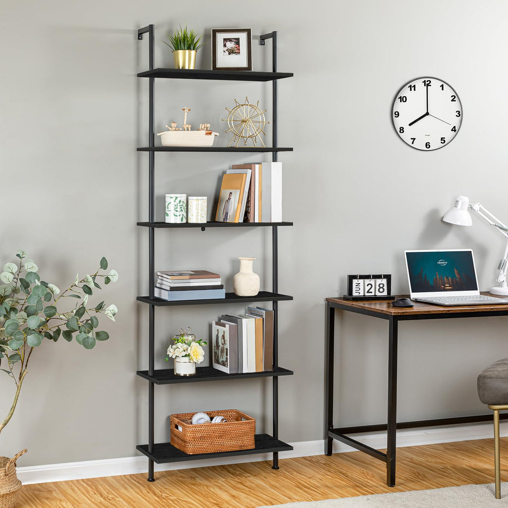 6-Tier Wall Mounted Wooden Ladder Shelf W383