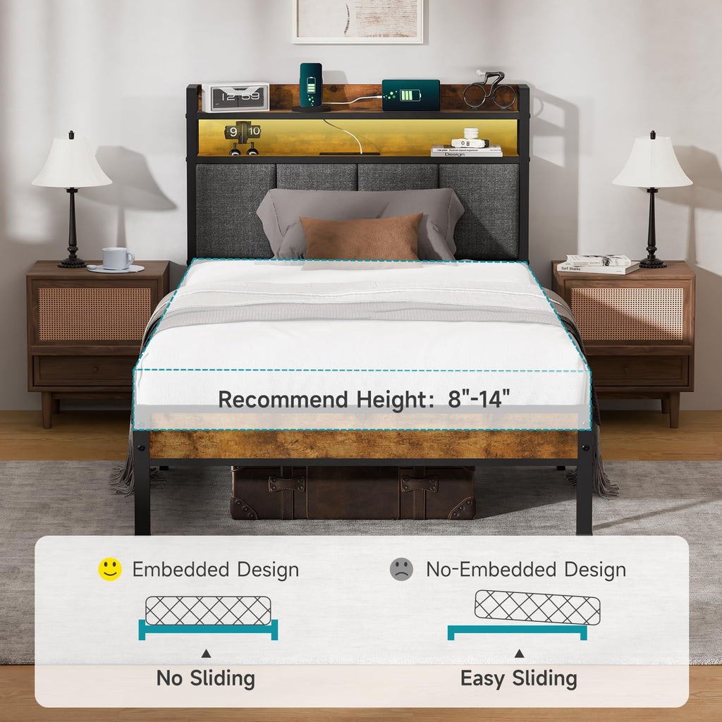 Twin Bed Frame with Upholstered Headboard P3400