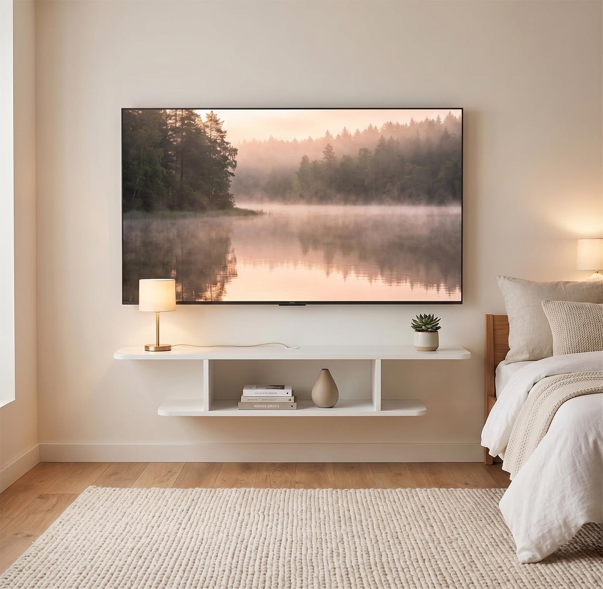 White Floating Wall Mounted TV Stand with Storage M470