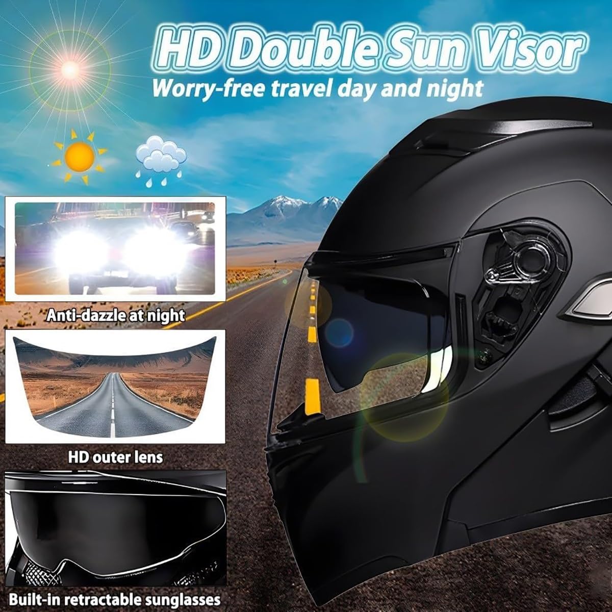 Flip Up Full Face Bluetooth Motorcycle Helmet with Dual Visor C743256