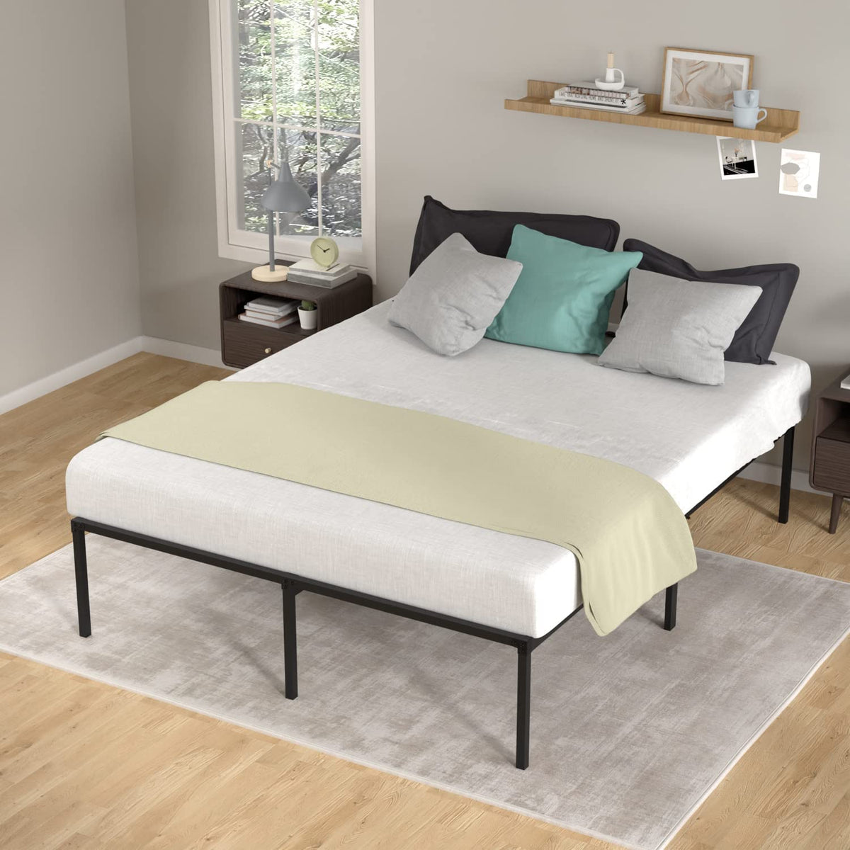 18 Inch Black Metal Full Size Platform Bed Frame with Storage Z858798