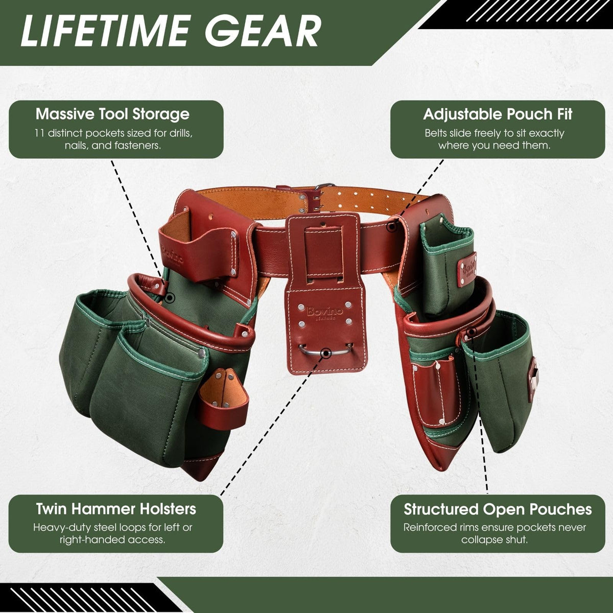 Nylon and Leather 21-Pocket Tool Belt with Hammer Holder D457