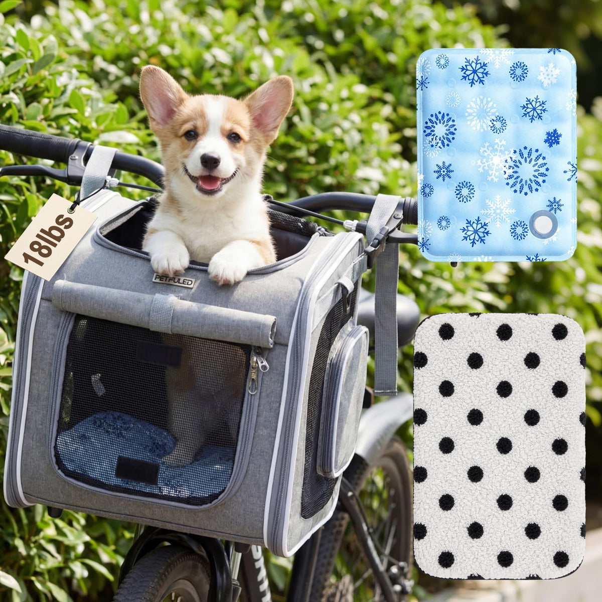 Dog Bike Basket for Small Dogs up to 8 kg, Gray F2816