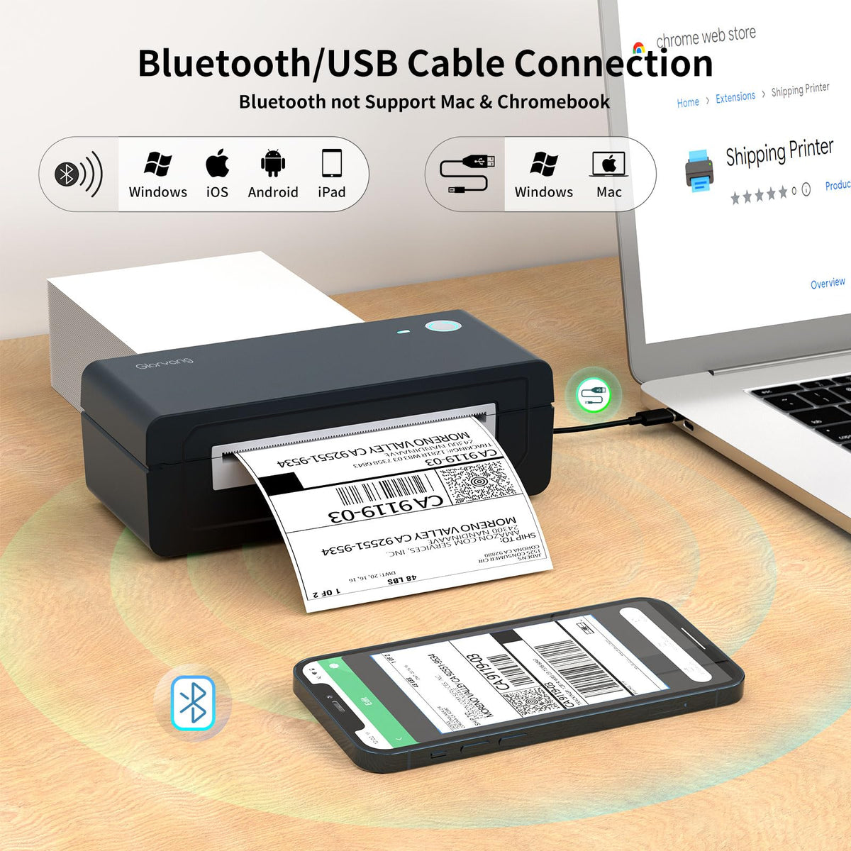 Bluetooth Thermal Shipping Label Printer, 4X6 Inkless Wireless Label Printer F28206