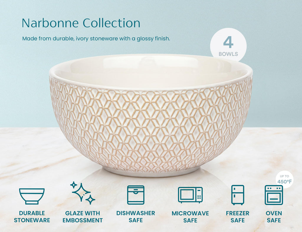Ceramic Soup Bowls, 30 oz, Set of 4, Ivory V59040