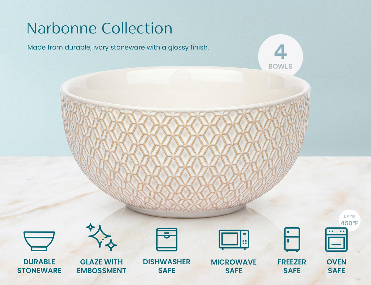 Ceramic Soup Bowls, 30 oz, Set of 4, Ivory V59040