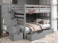 Full Over Full Gray Bunk Beds with Drawers K1657