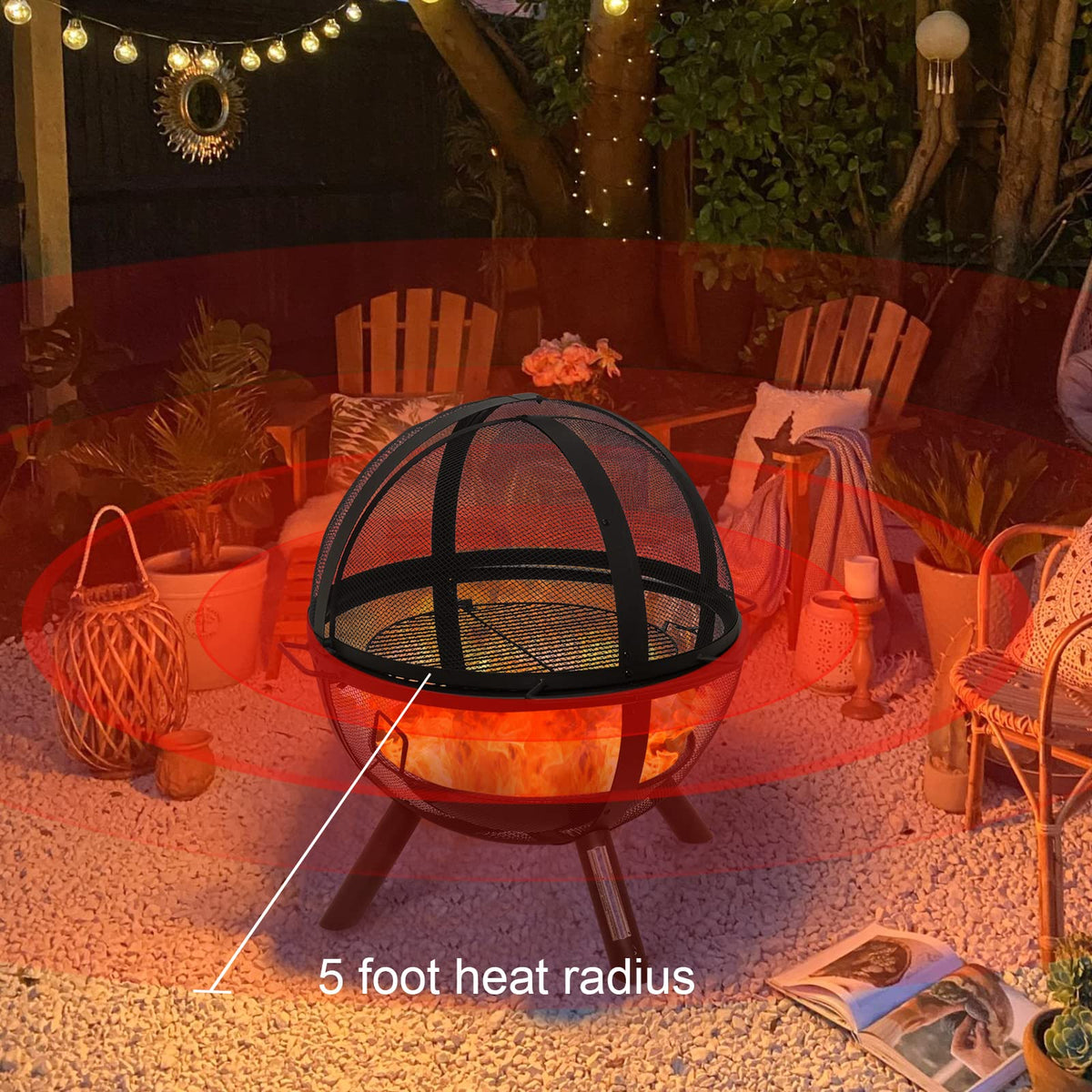 Black Round Fire Pit with BBQ Grill N523
