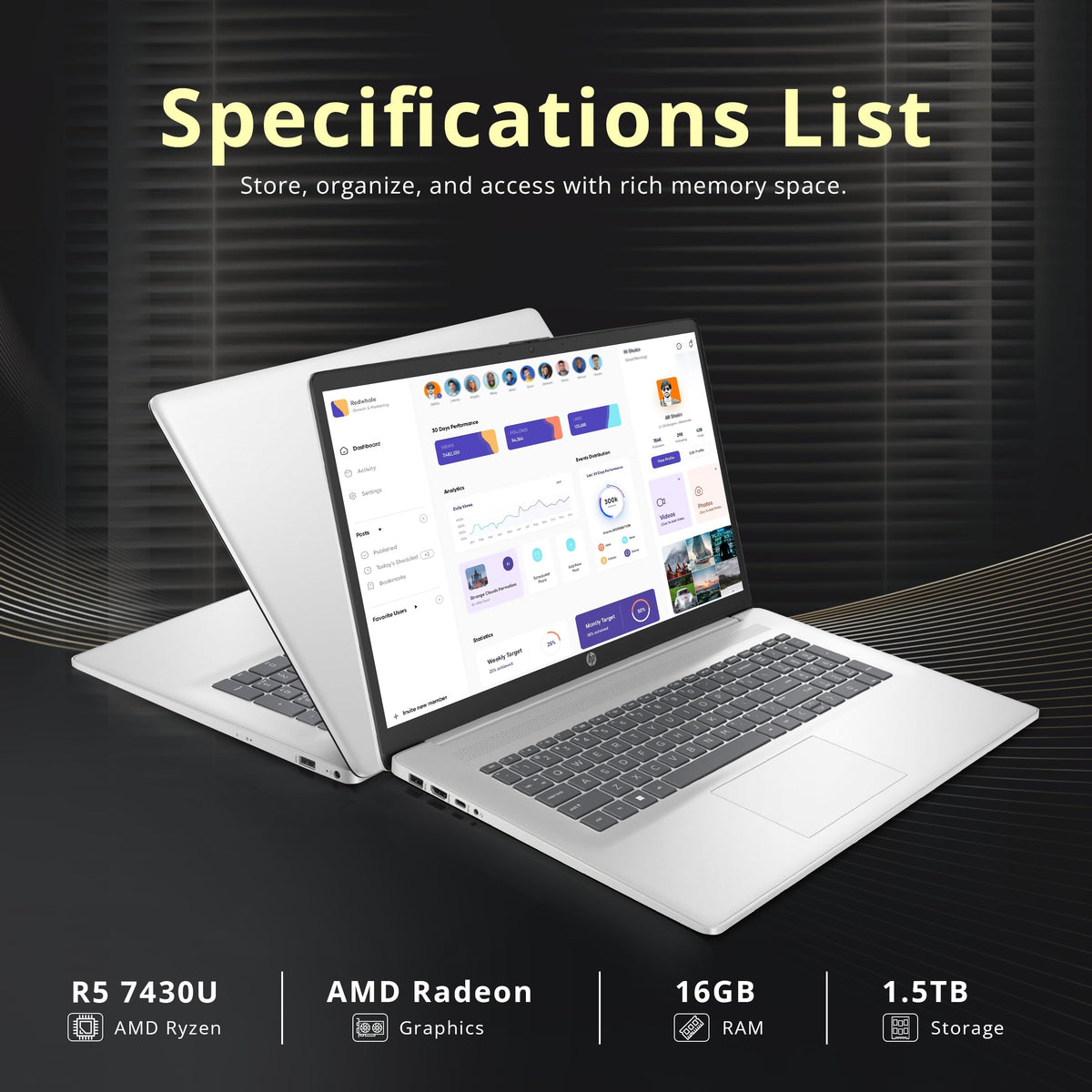 17.3" HD+ Touchscreen Laptop, AMD Ryzen 5, 16GB RAM, 1.5TB Storage, Silver J4426