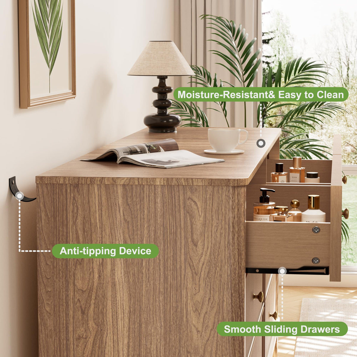 Fluted 6 Drawer Wood Dresser O963
