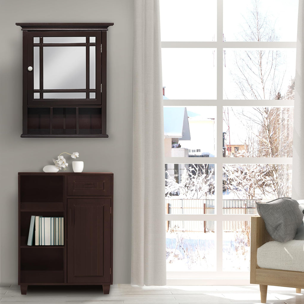 Espresso Wooden Over the Toilet Bathroom Medicine Cabinet with Mirror D4945