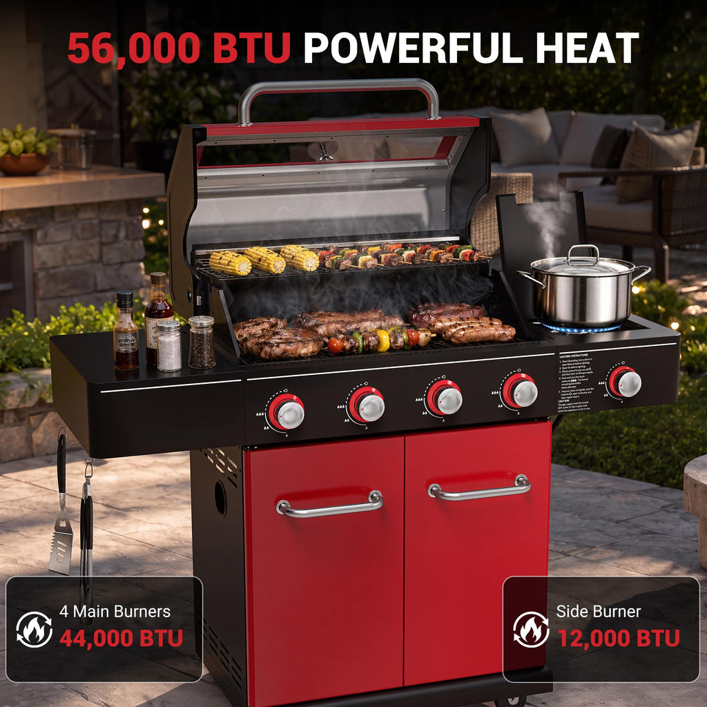56,000 BTU 4 Burner Propane Gas Grill with Side Burner Z54937
