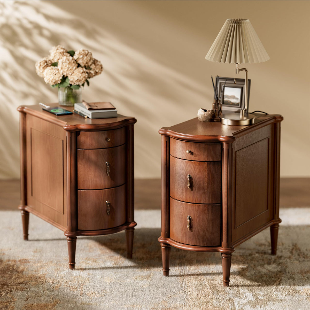 Brown Set of 2 Nightstand with Charging Station and 3 Drawers B998251