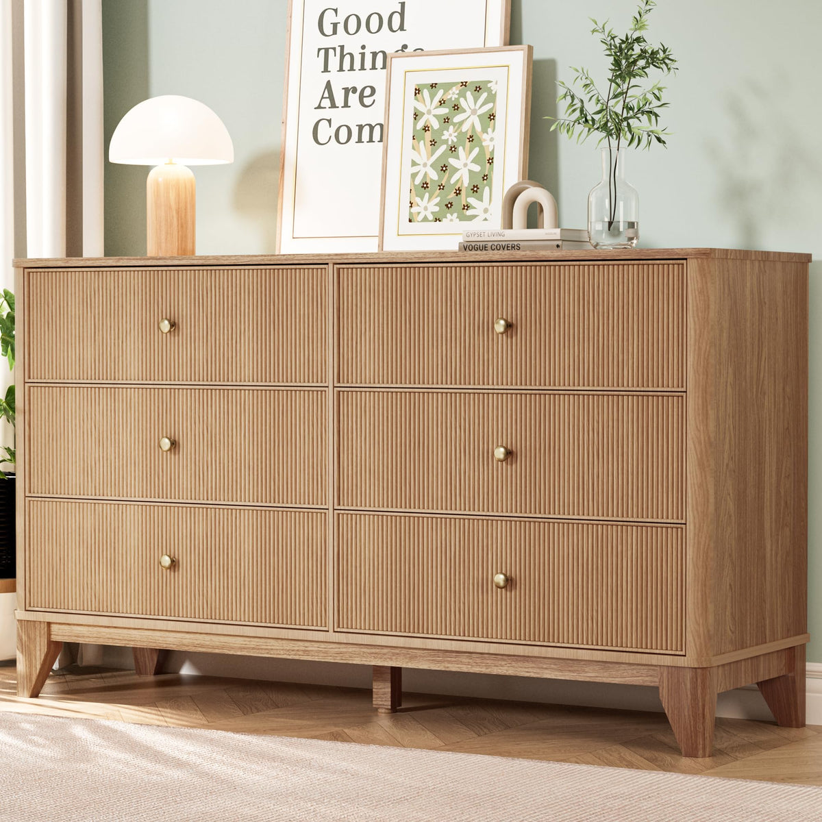 Fluted 6 Drawer Wood Dresser O963