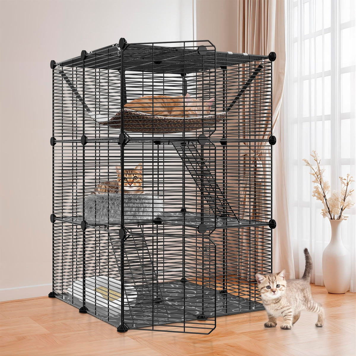 3-Tier Metal Wire Cat Cage with Hammock Y7265
