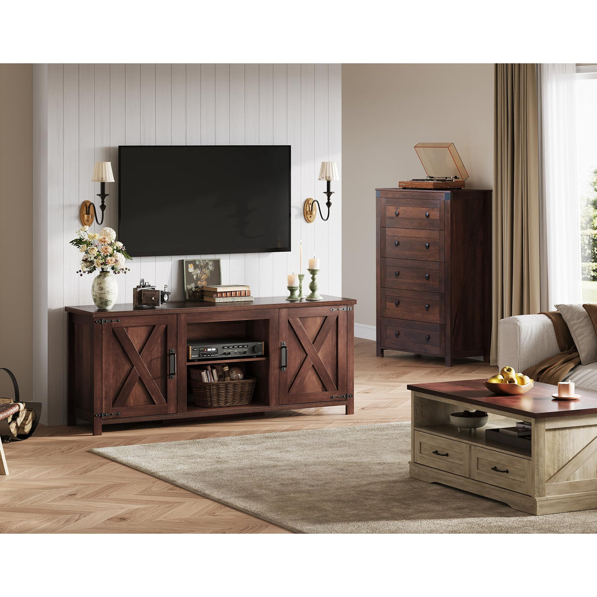 Farmhouse TV Stand Up to 65" Brown J26430