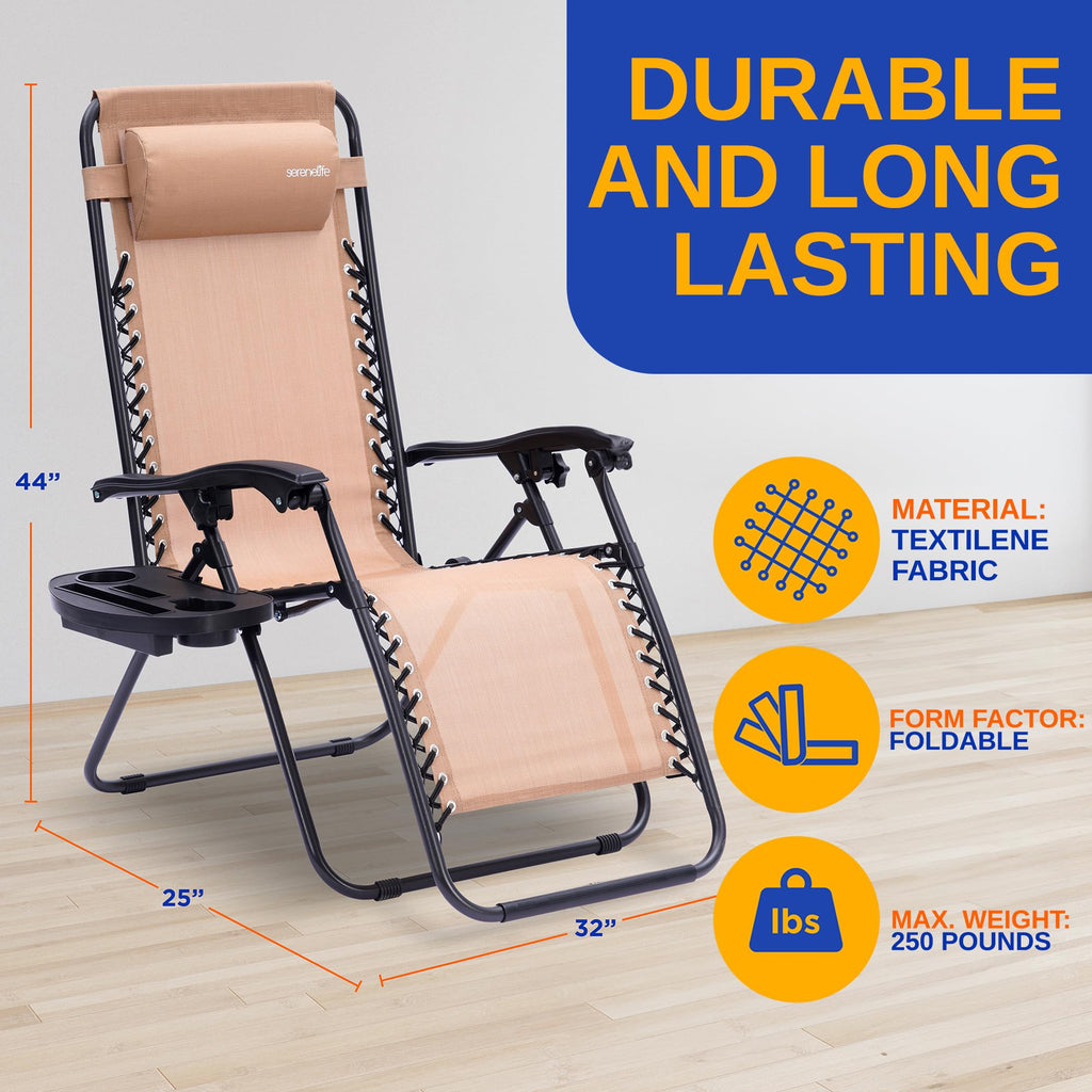 Zero Gravity Outdoor Lounge Chairs 2 Pack Folding Recliners with Side Table Cup Holder Y108