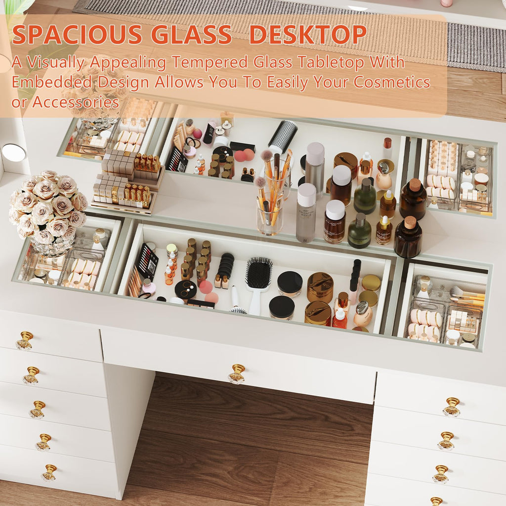 White Vanity Desk with Mirror and 10 LED Lights G17765