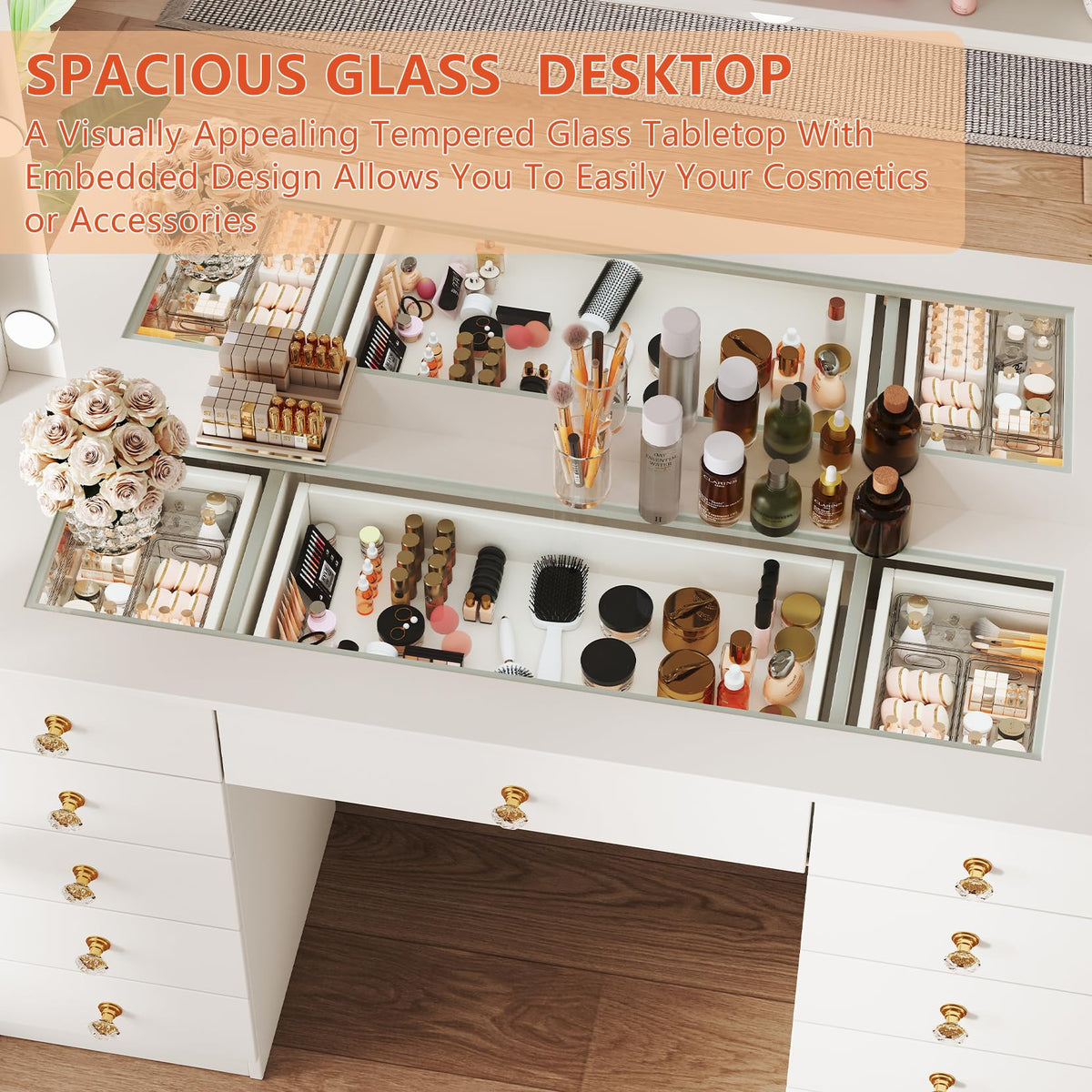 White Vanity Desk with Mirror and 10 LED Lights G17765
