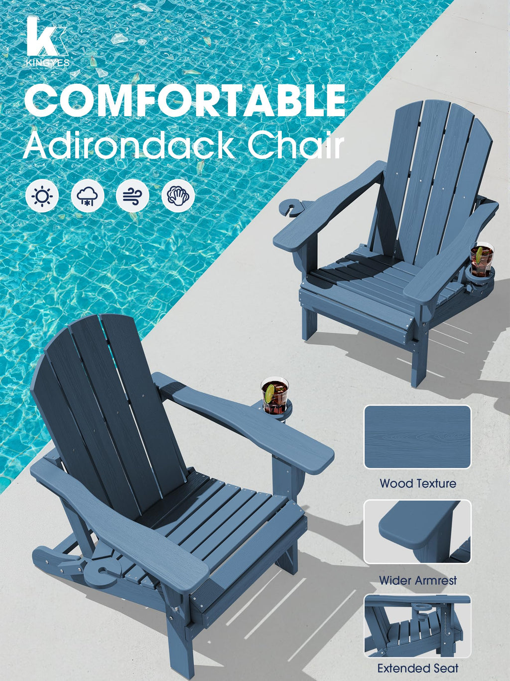 Folding Adirondack Chair Set of 2 with 2 Cup Holders K25369