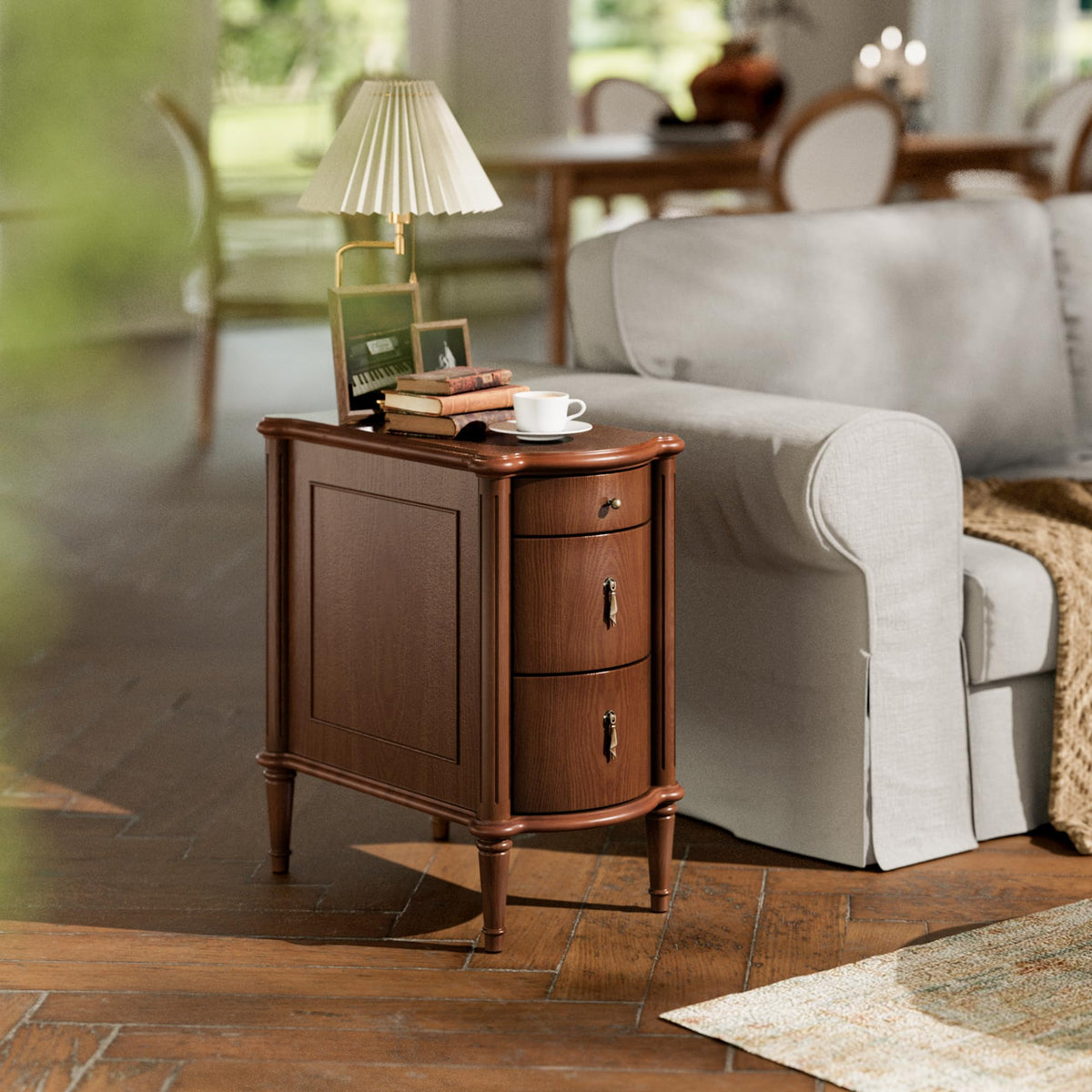 Brown Set of 2 Nightstand with Charging Station and 3 Drawers B998251