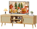65 Inch Rattan TV Stand with Adjustable Shelf and 2 Cabinets R721888